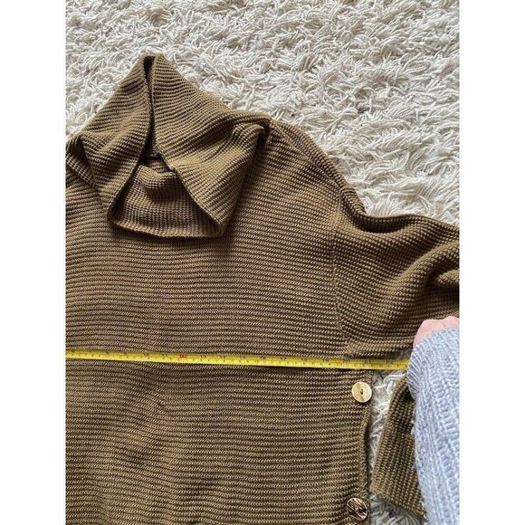 Margaret Winters Sweater Knit Brown Taupe Cotton Medium Cowl Neck Front Pocket - Picture 4 of 12